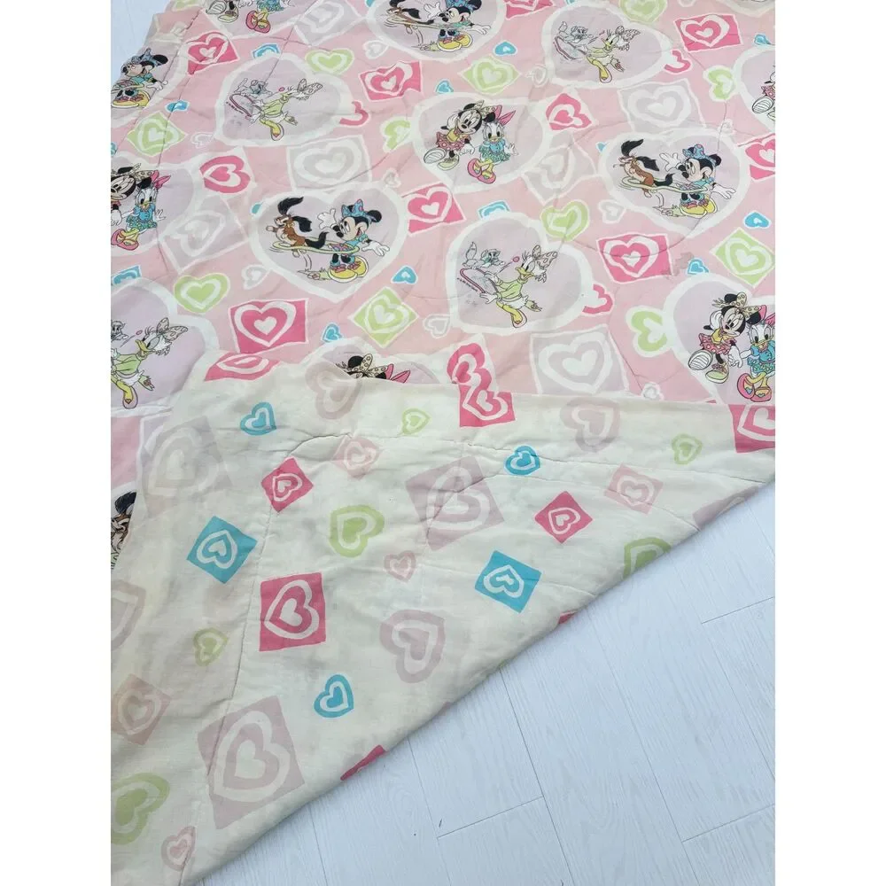 AS-IS Vintage 80s/90s Disney Minnie Mouse Daisy Duck Twin Comforter Pastel Heart